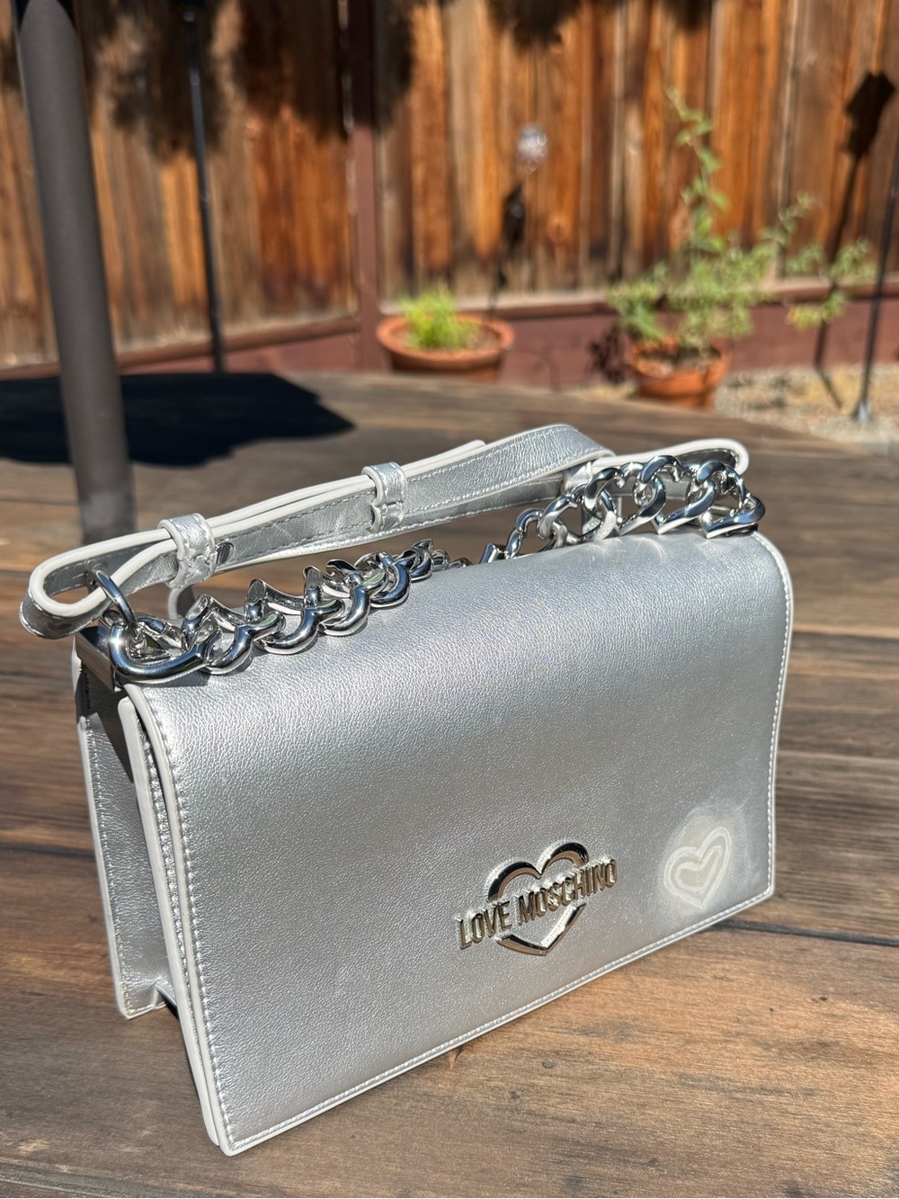 Love Moschino Metallic Silver Chain Crossbody Bag NWT - RARE